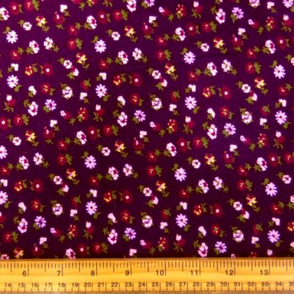 Corduroy Fabric Skinny Rib Floral Clarissa Daisy Aubergine