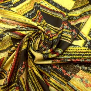 Crepe De Chine Fabric Silky Bali Grass Mustard Black