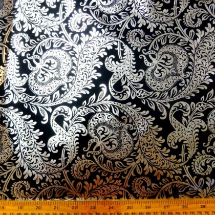 Foil Fabric Woven Fleur De Lys Silver Black