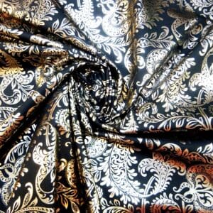 Foil Fabric Woven Fleur De Lys Silver Black