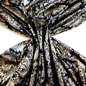 Foil Fabric Woven Fleur De Lys Silver Black