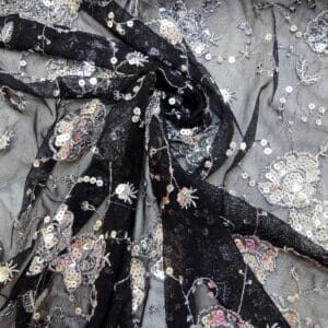 Lace Fabric Mechanical Stretch With Sequins Tennessee Rose Black