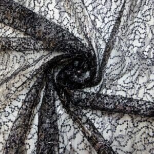 Lace Fabric Sequin And Foil Texan Sun Rose Black/Silver