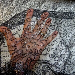 Lace Fabric Sequin And Foil Texan Sun Rose Black/Silver