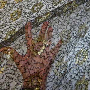 Lace Fabric Sequin And Foil Texan Sun Rose Black/Gold