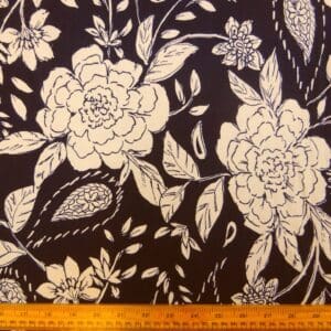 T-shirting Fabric Viscose Leaf Laurels Navy Ivory