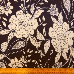 T-shirting Fabric Viscose Leaf Laurels Navy Ivory