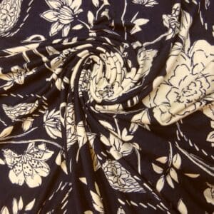 T-shirting Fabric Viscose Leaf Laurels Navy Ivory