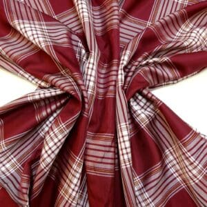 Tartan Fabric Polyester Twill Burns Night Gold Lurex Thread Wine