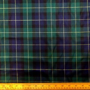 Tartan Fabric Polyester Twill Burns Night Gold Lurex Thread Green