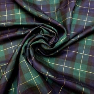 Tartan Fabric Polyester Twill Burns Night Gold Lurex Thread Green
