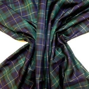 Tartan Fabric Polyester Twill Burns Night Gold Lurex Thread Green