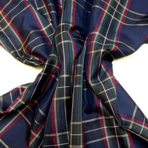 Tartan Fabric Polyester Twill Burns Night Gold Lurex Thread Navy